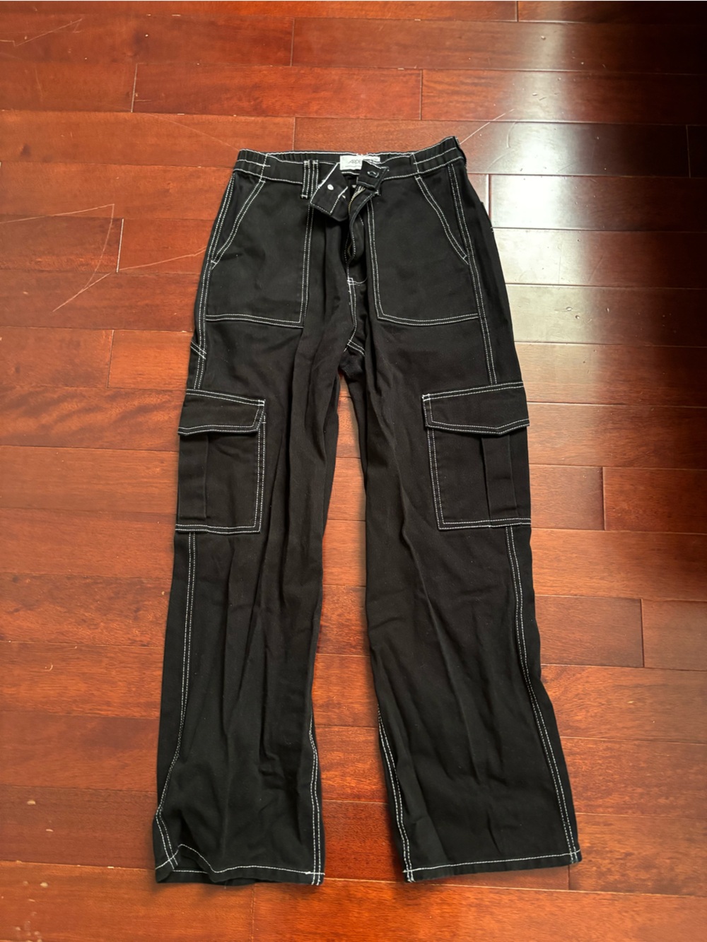 Ardene Black Bootcut Cargo Pants with White Contrast Stitching